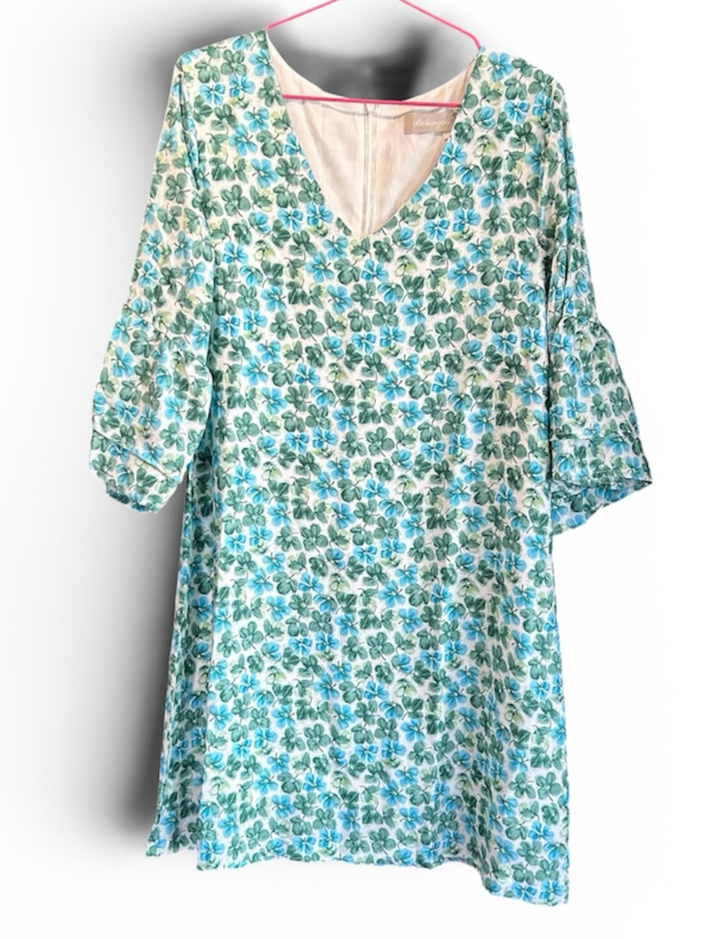 Floral V-Neck Midi Dress in Teal & Green